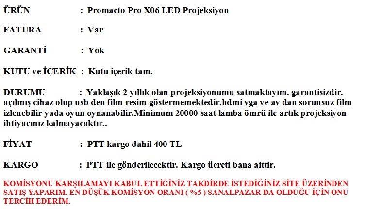  :::Promacto Pro X06 200AL 1024*768 LED PROJEKSİYON::