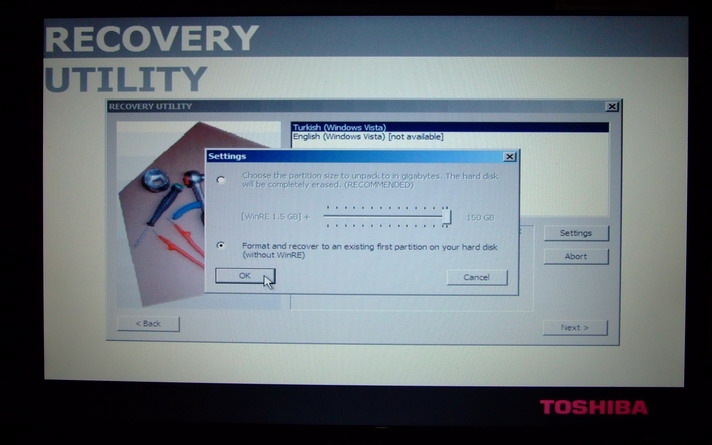  Toshiba Recovery ile HDD'e format atmak