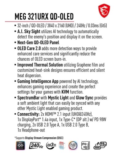 MSI MEG 321URX: Dünyanın ilk yapay zekalı oyun monitörü