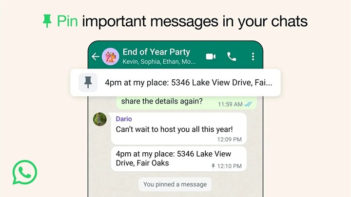 WhatsApp sohbetlerine mesaj sabitleme özelliği geldi