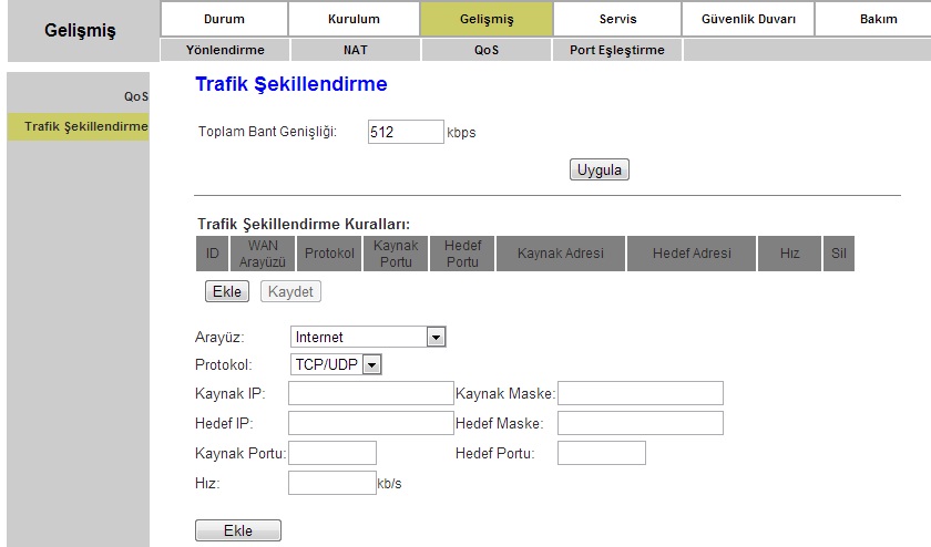  İnternet hızına modem üzerinden sınır koyma(Airties RT-206)