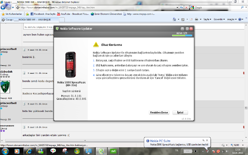  NOKİA 58oo v40 güncelleştirme yapılamıyoR... içeRi
