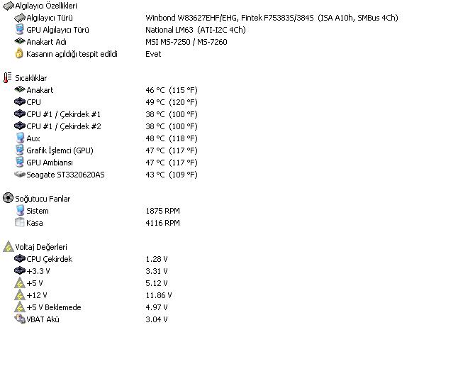  Sıcaklık değerleri.. (Pc'm çok mu sıcak)