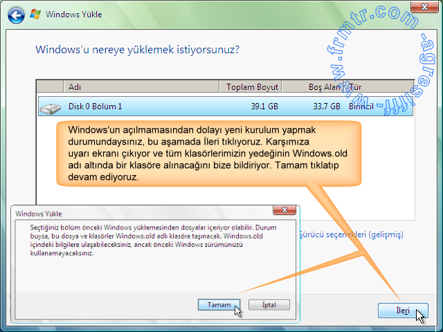  Windows Vista ya nasıl format atılır?ACİ