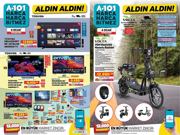 Haftaya A101 marketlerde akıllı televizyonlar ve elektrikli bisiklet var