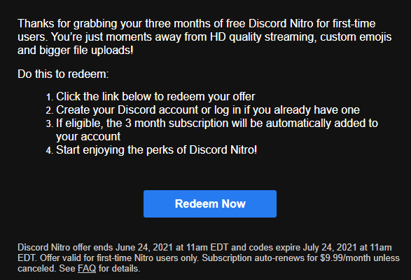 Epic Games Store] Discord Nitro Get 3 Months of Discord Nitro, free for new  Nitro users. Offer ends June 24, 2021 at 11am EDT.