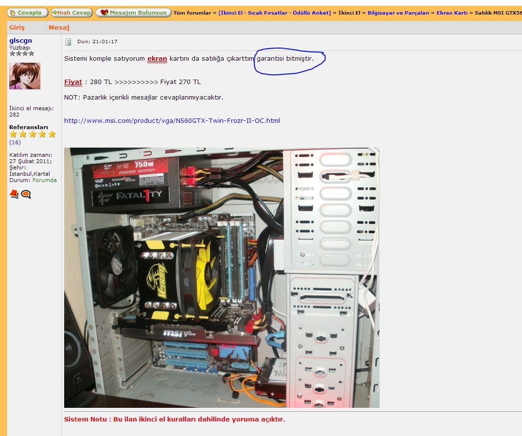  Satılık MSI GTX560 Twin Frozr II