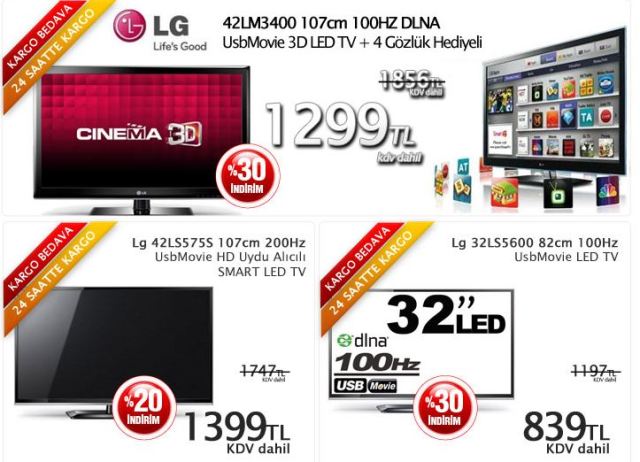  LG & Samsung LED TV'ler 839 TL'den Başlayan Fiyatlarla