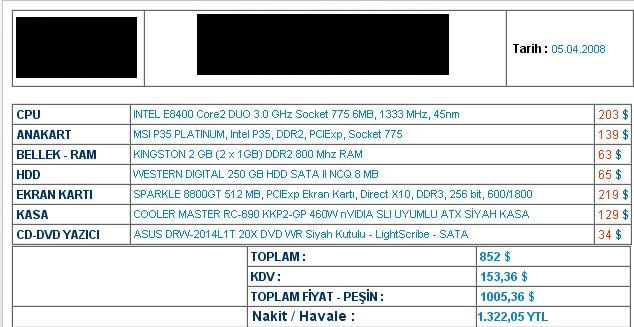  1000$ civarı sistem önerisi [artık 1400$ civarı]