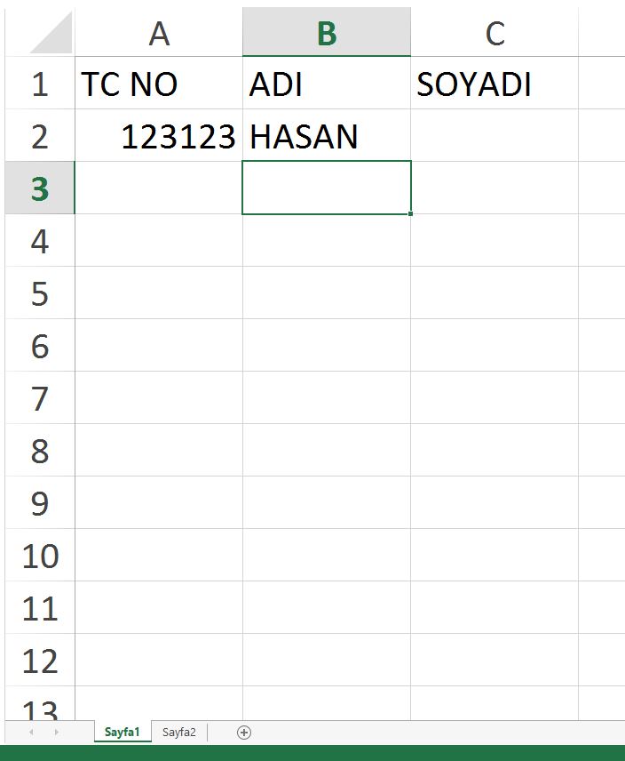 Excel'de büyük sorunum var