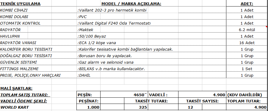  İzmir/Karşıyaka Kombi teklifleri değerlendirme.