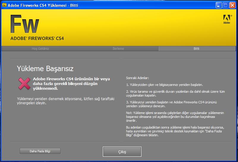  Fireworks ve Photoshop Kurulum Hatası