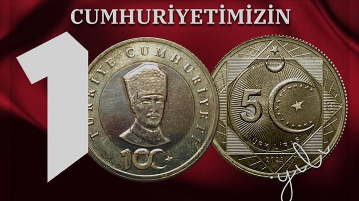 Cumhuriyet'in 100.yılına özel hatıra '5 türk lirası'