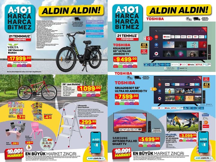 Haftaya A101 marketlerde akıllı televizyon ve elektrikli bisiklet var