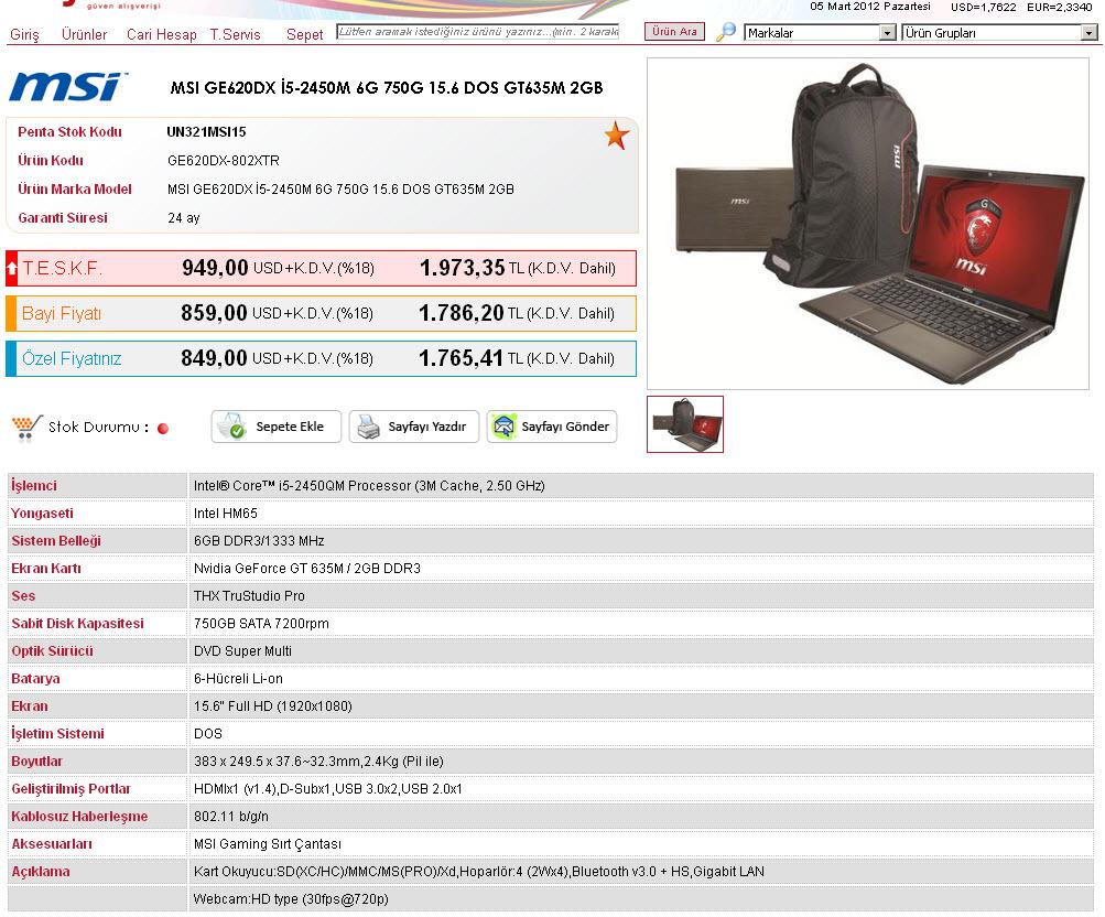  MSI GE620DX-801XTR, İSİM YAZDIRMAK İÇİN SON 2 GÜN. 'YENİ MODEL' TOPLU ALIM SAYFASI