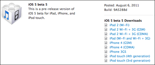 iOS 5 Beta 5 geliştiricilere sunuldu