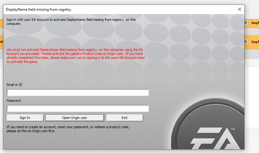 Не удалось создать учетную запись. DISPLAYNAME field missing from Registry. Код продукта для DISPLAYNAME field missing from Registry. DISPLAYNAME field missing from Registry код активации. Код продукта DISPLAYNAME field для фифы.