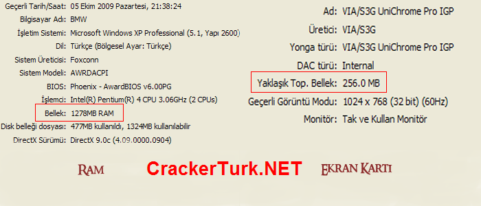  Format Sonrası 1GB Ekran Kartı 256 MB Düştü