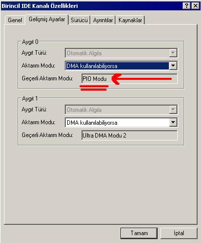  DVD/CD Yazıcılar için,Çok Uzun Sürede Yazma Problemine Çözüm (PIO'ya Düşme)