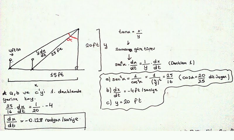  Bağıl Oranlar (Related Rates) Soru Yardım