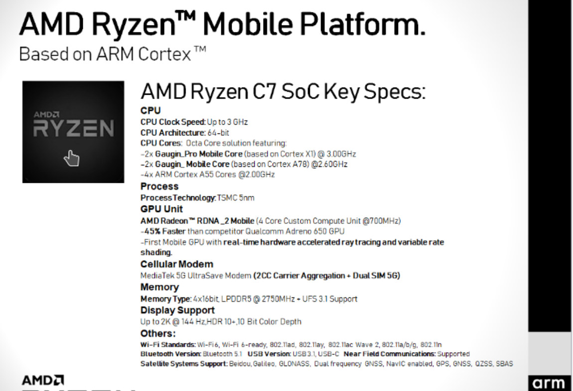 AMD Ryzen C7 - ARM tabanlı mobil platform