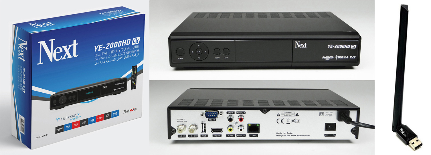 Next YE-2000HD CX Full HD Uydu Alıcısı + Next YE-7601A USB WiFi Anten