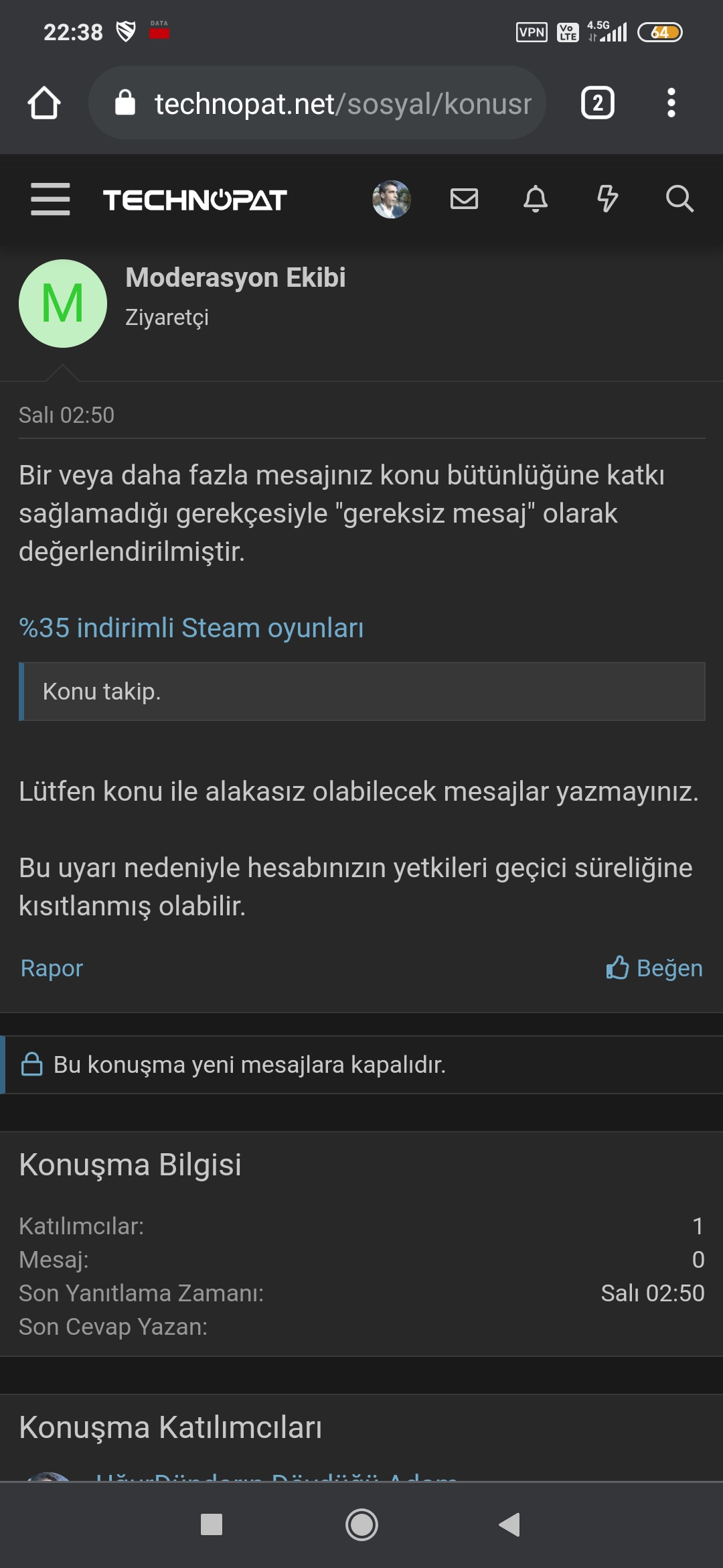 Technopat'tan neden ban yediğimi anlamadım.