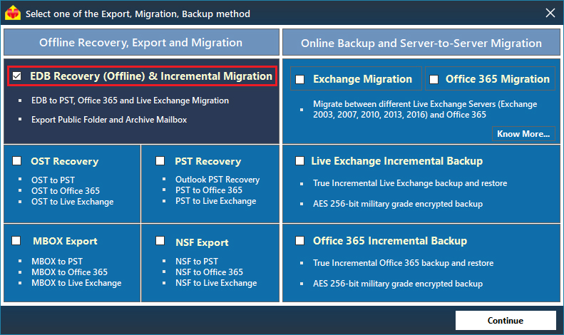 Exchange database Recovery utility