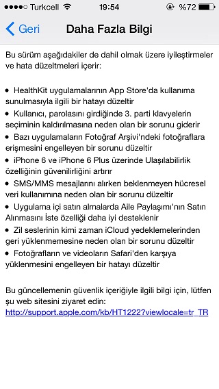  iOS 8.0.1 Yayınlandı ve Geri Çekildi - iPhone 6 icin Sebeke ve Touch id hatalari var