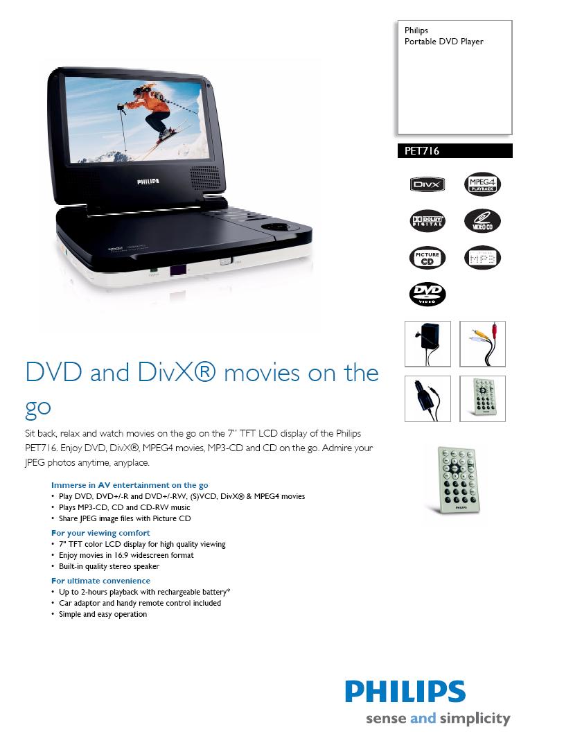  SIFIR PHILIPS PORTABLE DVD PLAYER-PET716/12--200 YTL!!!!!