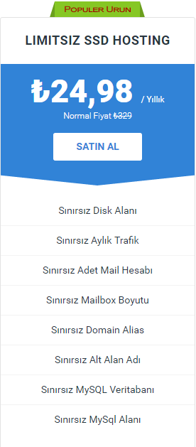  Limitsiz SSD Hosting 24,98₺ / Yıl - LiteSpeed+CloudLinux+Softaculous [ Günlük Yedek ]