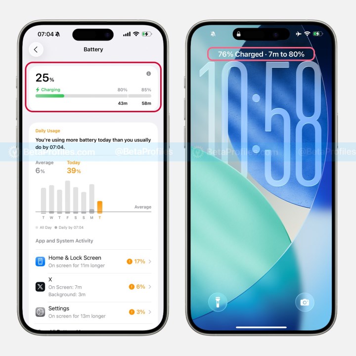 iOS 26, kilit ekranında iPhone'un ne kadar sürede şarj olacağını gösterecek