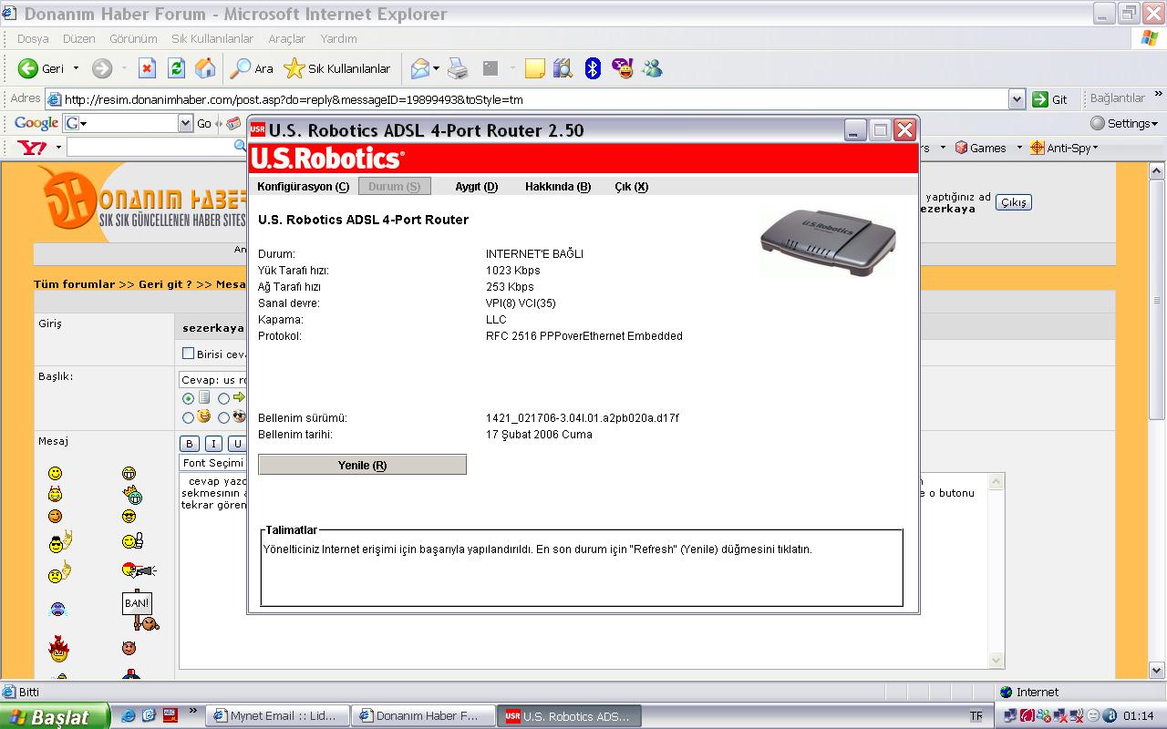  us robotics maxg adsl gateway kullanan biri var mı?