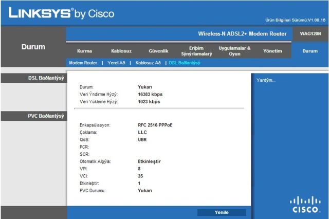  LINKSYS WAG120N 150MBPS KABLOSUZ-N 4 PORT ADSL2+ MODEM