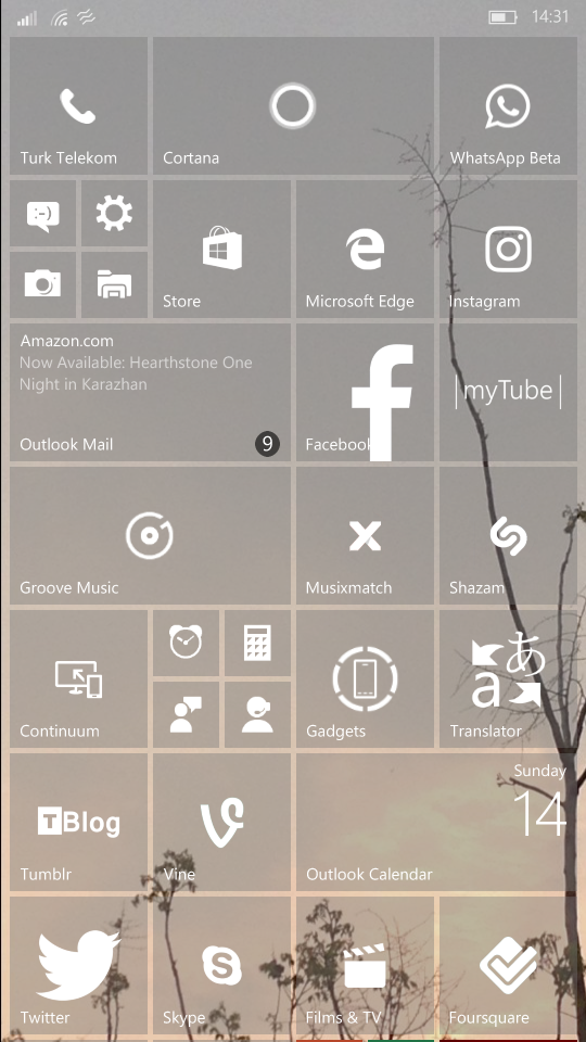  Windows 10 Mobile Ana Ekranlarınız