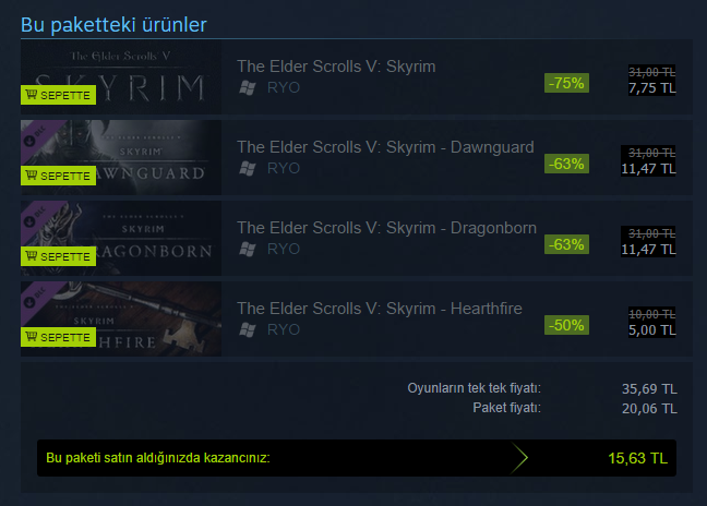  STEAM Skyrim Legendary Edition 20 TL (Enpara ile 10 TL) -BUGÜN 23:59'A KADAR