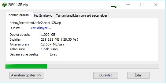 Uydunet 100 Mbps Saniyede 1mb indiriyor