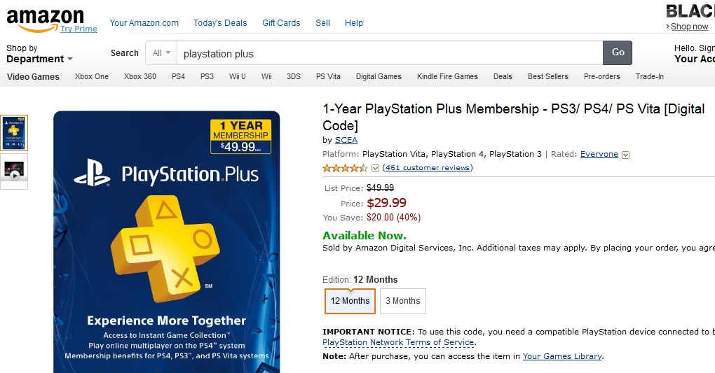  Amazon'da 1 Yıllık PSN $29.99