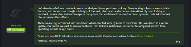 Nvidia GeForce GTX 900M serisine overclock imkanının geri gelmeyeceğini açıkladı
