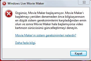  Movie Maker hatası. Yardım!