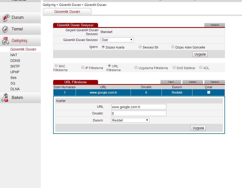  Huawei HG253 modemde URL veya Kelime engelleme