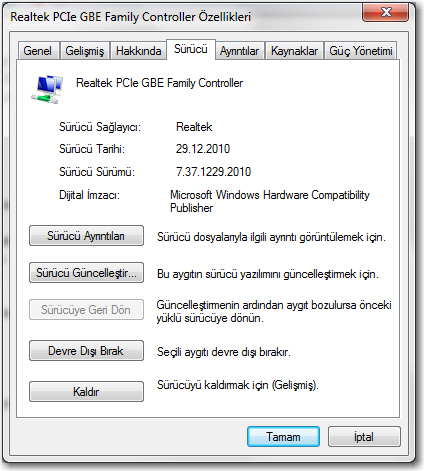 Realtek RTL8111 Ethernet sorunu - W7 Ultimate x64 - SORUN ÇÖZÜLDÜ
