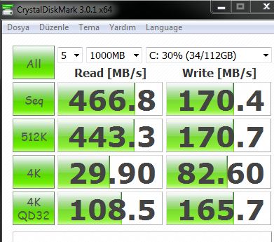  Team Xtreem S3 120GB AS SSD Benchmark - ATTO ve CrystalDiskMark Değerleri