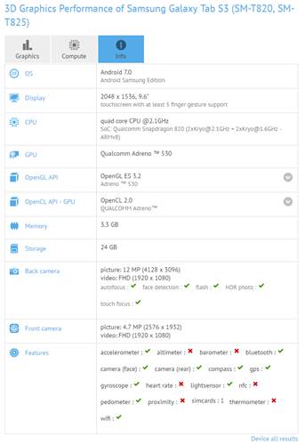 Snapdragon 820’li Samsung Galaxy Tab S3 benchmark skorlarında göründü