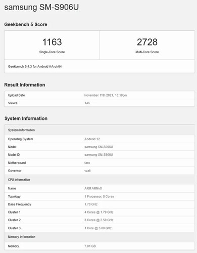 Snapdragon 898'li Samsung Galaxy S22+ performans testinde