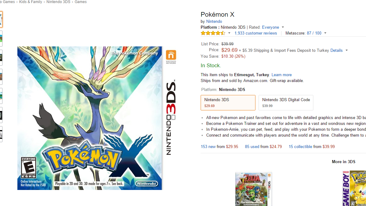  Pokemon X Amazon'da 29$!!!