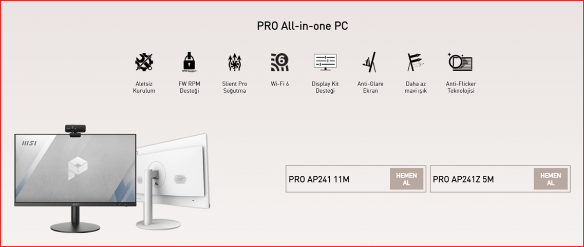 Seçili MSI PRO, Modern serisi Monitör ve AIO PC alımlarında 400TL değerinde D&R Kodu Hediyesi