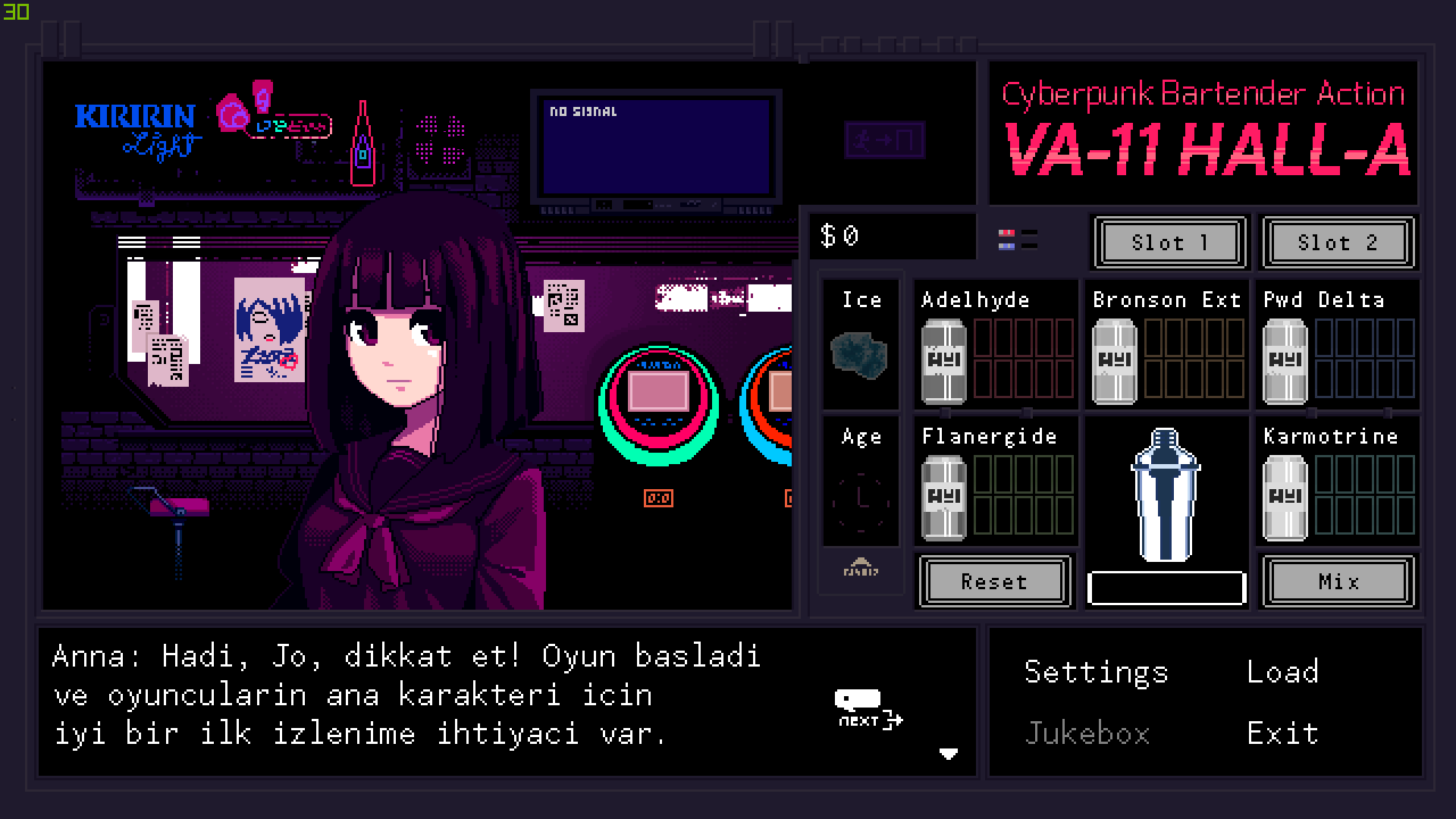 [DEVAM EDIYOR] VA-11 Hall-A: Cyberpunk Bartender Action Türkçe Çeviri