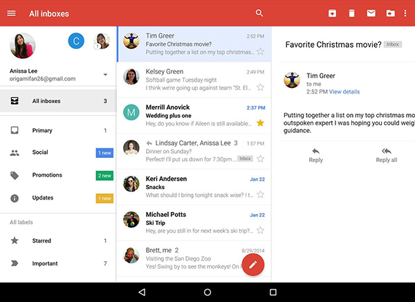 Gmail'in Android uygulaması bütün e-posta hesaplarını bir araya getiriyor
