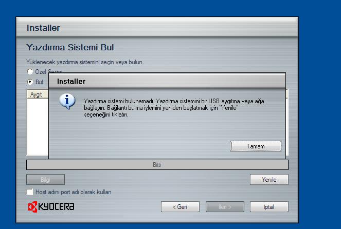  Kyocera TaskAlfa 180 Kurulum sorunu